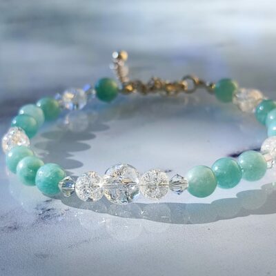 Bracelet Jade Vert et cristal de roche craquelé sur Argent 925