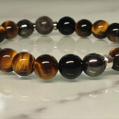Bracelet Œil de Faucon, Œil de Tigre, Hématite et Obsidienne Noire