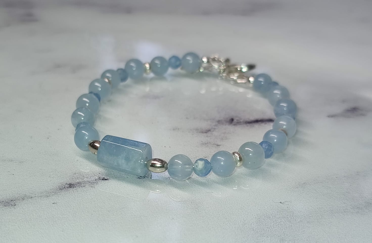 Bracelet en perles d' Aigue-Marine naturelles sur Argent 925 – Image 3