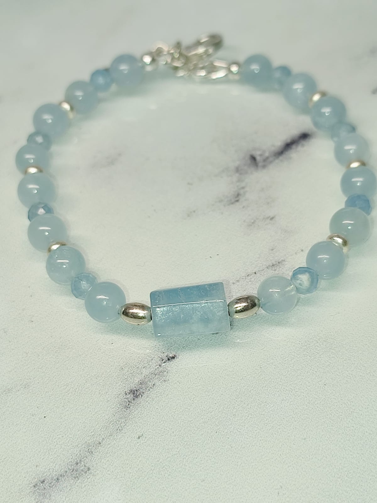 Bracelet en perles d' Aigue-Marine naturelles sur Argent 925 – Image 4