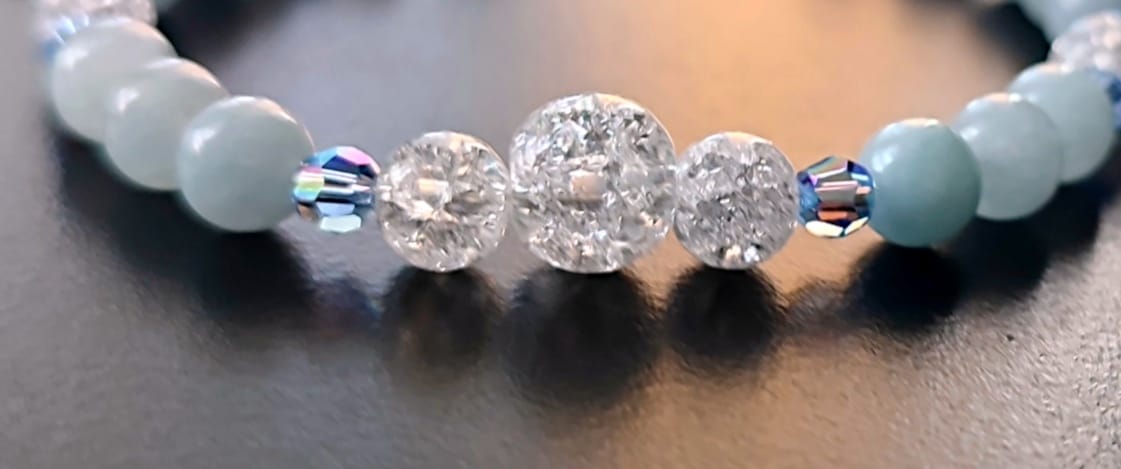 Bracelet en perles de Calcédoine Bleue et quartz craquelé sur argent – Image 5