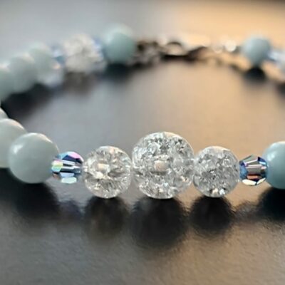 Bracelet en perles de Calcédoine Bleue et quartz craquelé sur argent