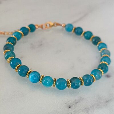 Bracelet en perles d' Apatite bleu sur or gold filled 14k