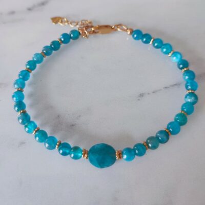 Bracelet en perles d' Apatite bleu sur or gold filled 14k