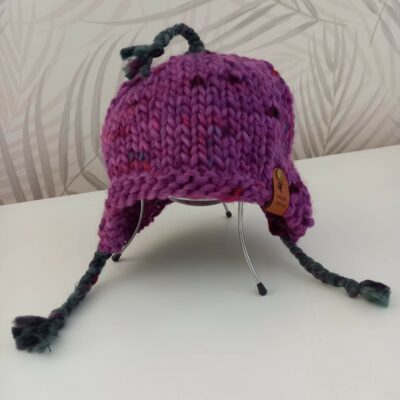 bonnet 4 6 ans péruvien violet tricoté main