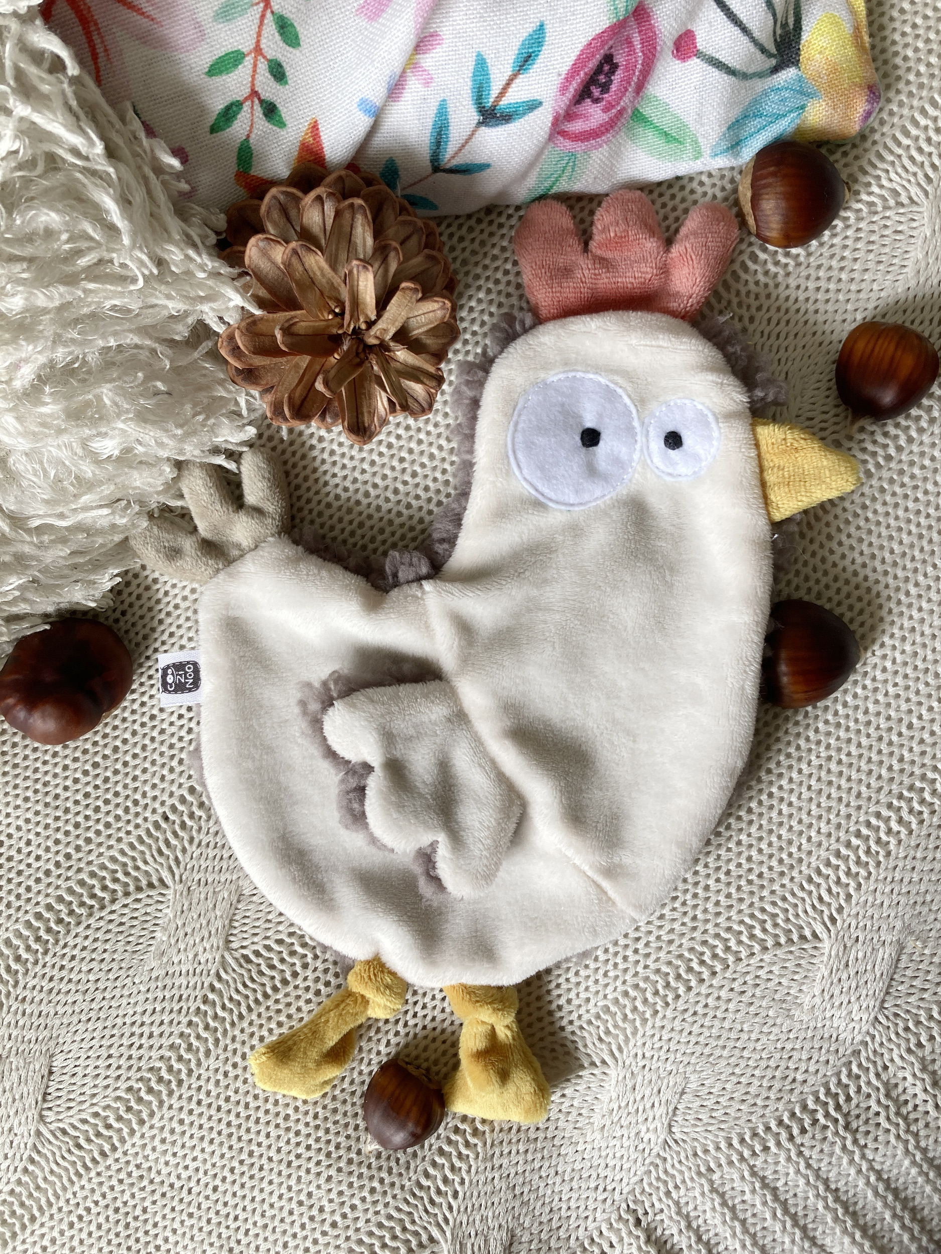 doudou poule plate fourrure douillette