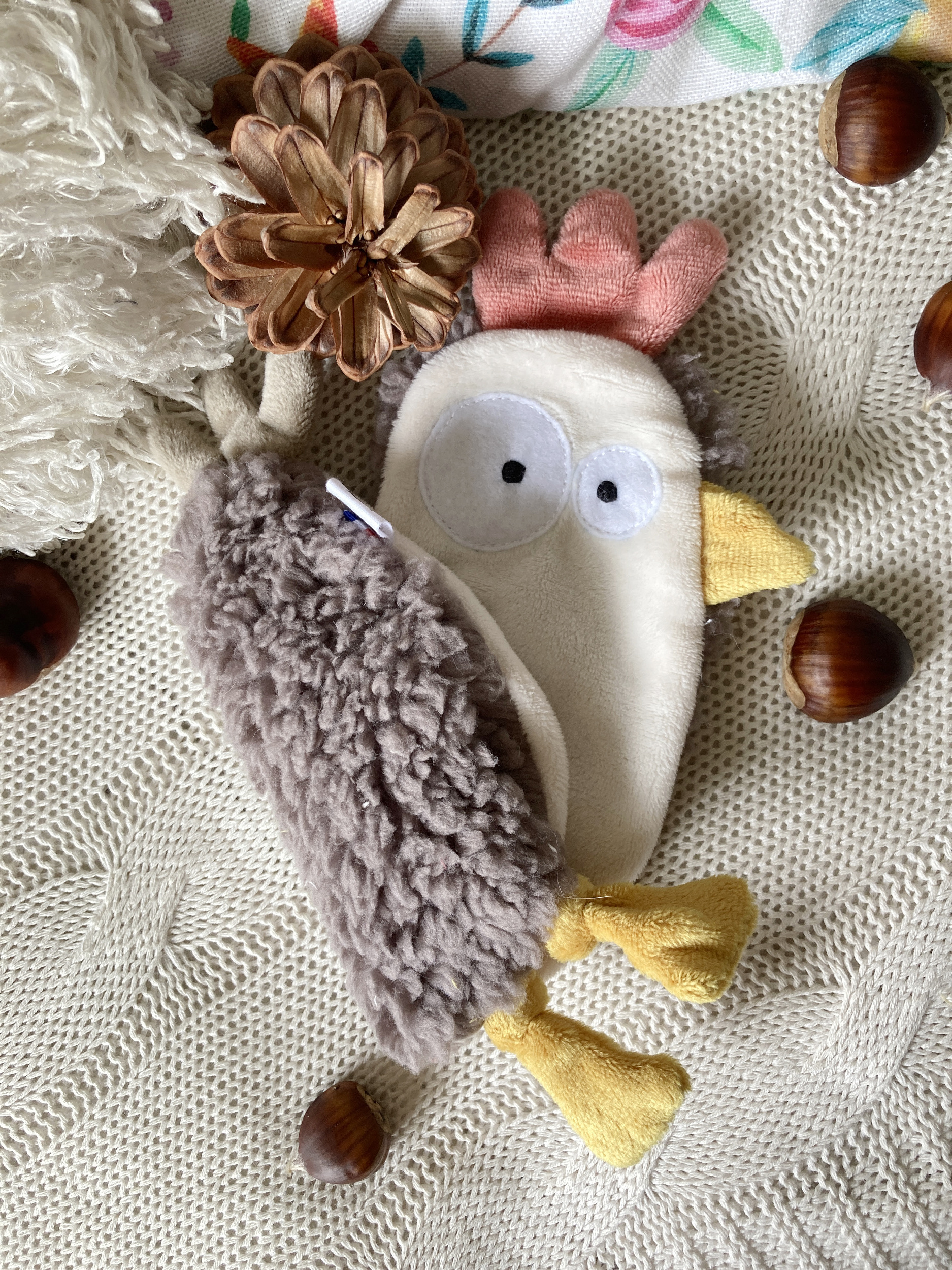 doudou poule plate fourrure douillette