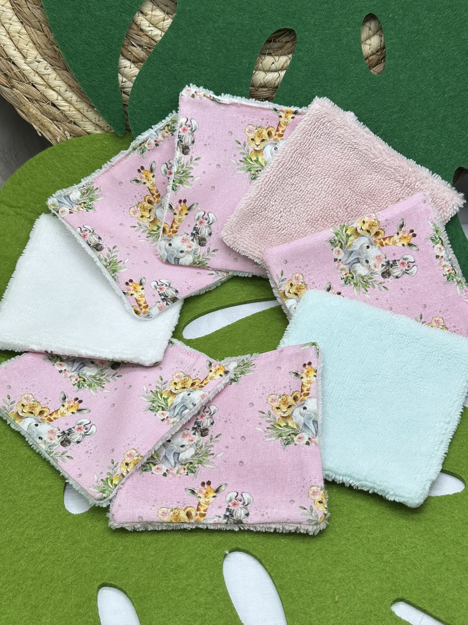 Lingettes lavables bébé motifs animaux savane éponge bambou, coton, polaire au choix - ATELIERSDISA – Image 2