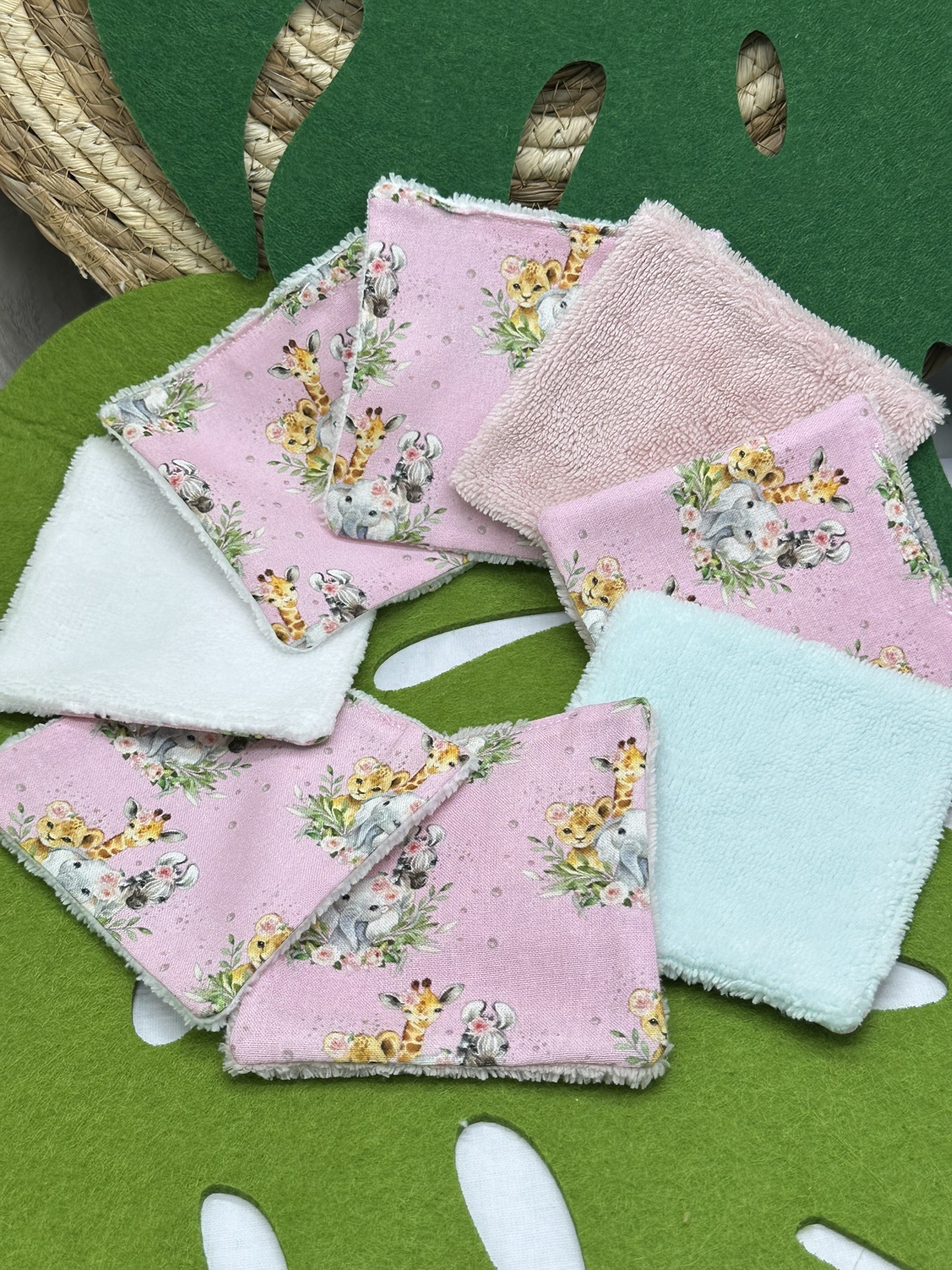 Lingettes lavables bébé motifs animaux savane éponge bambou, coton, polaire au choix - ATELIERSDISA