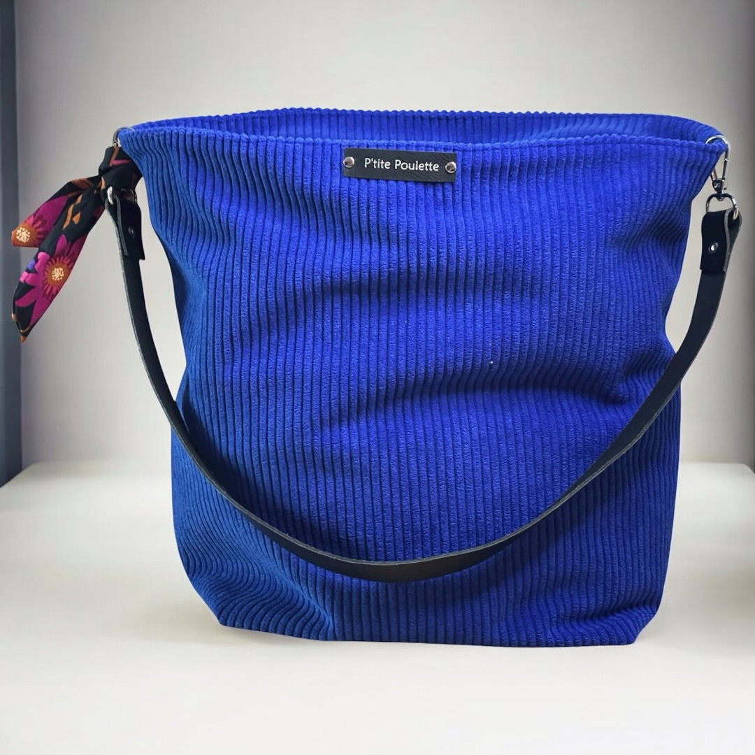 Sac Cabas Femme en Velours Côtelé Bleu roi – Création Artisanale Française