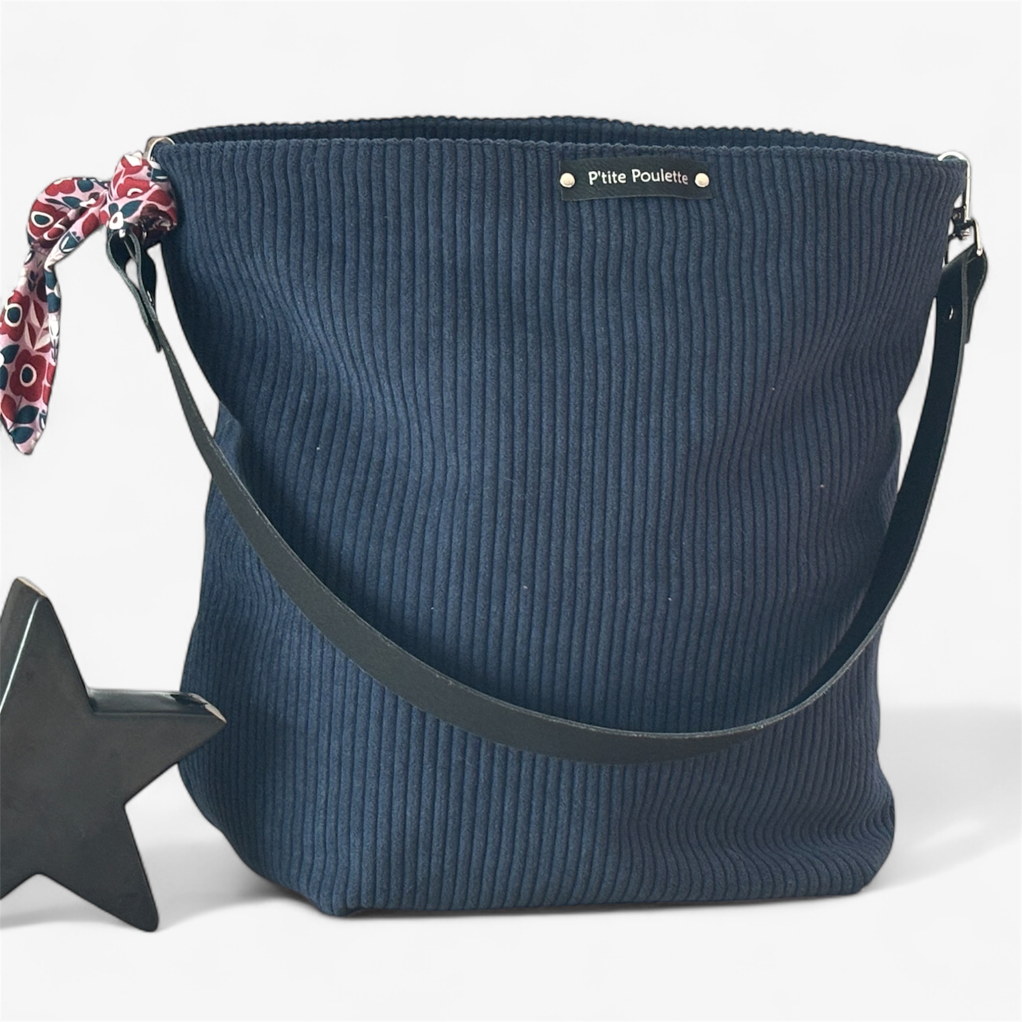 Sac Cabas Femme en Velours Côtelé Bleu Marine – Création Artisanale Française