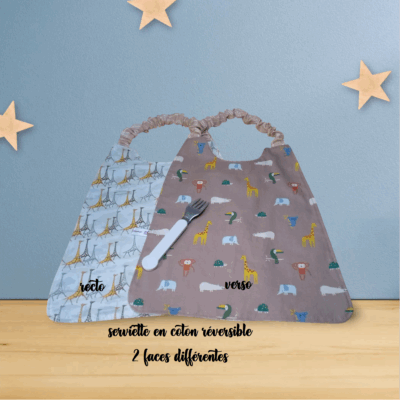 Serviette de cantine élastique réversible, bavoir maternelle, modèle pour garçon au choix