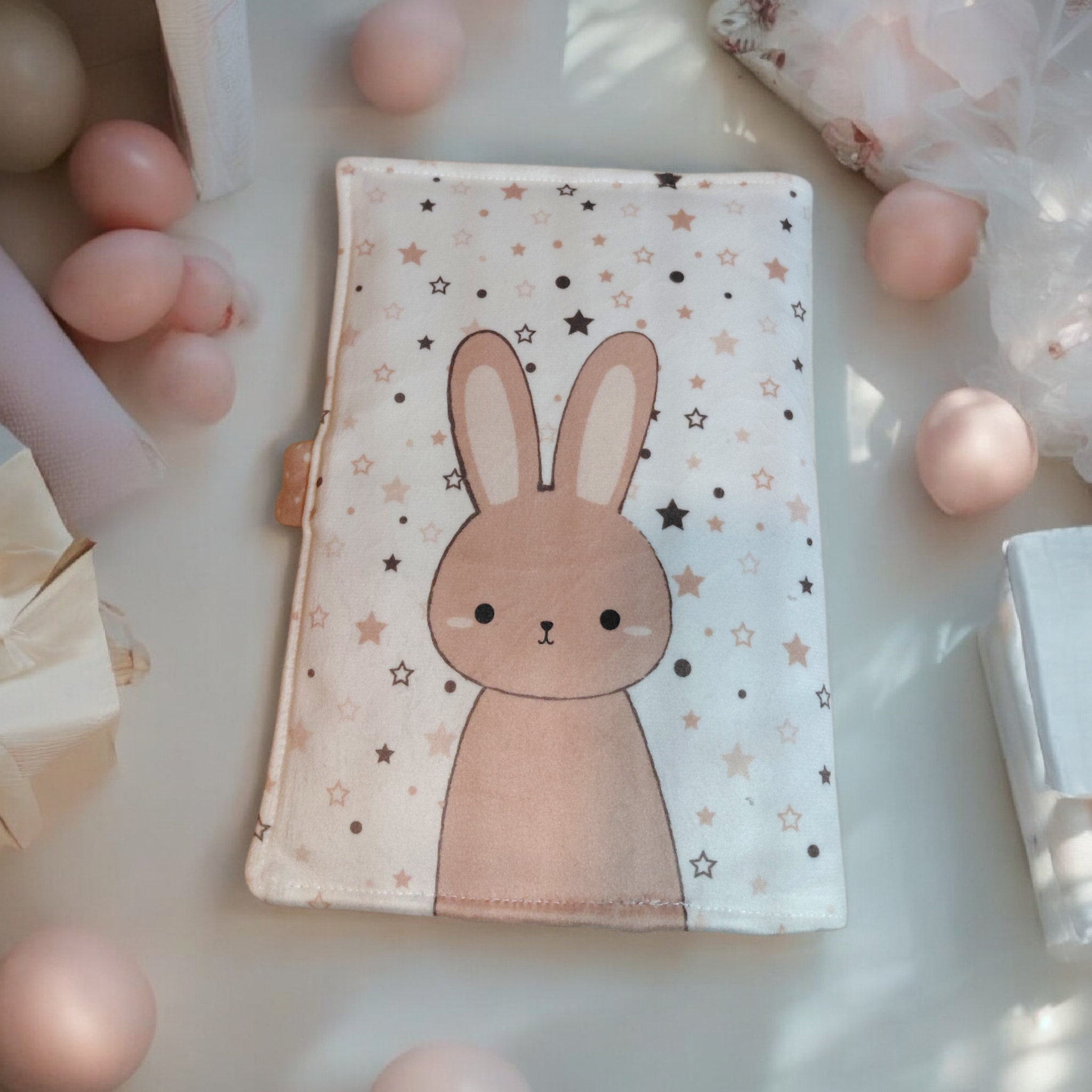 Protège carnet de santé bébé en velours personnalisable – Lapin Sweet Dream – Fait main – Image 2