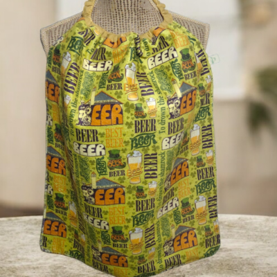 Bavoir adulte élastiqué – Éponge de bambou & coton enduit – H50 x L40 cm – Fait main