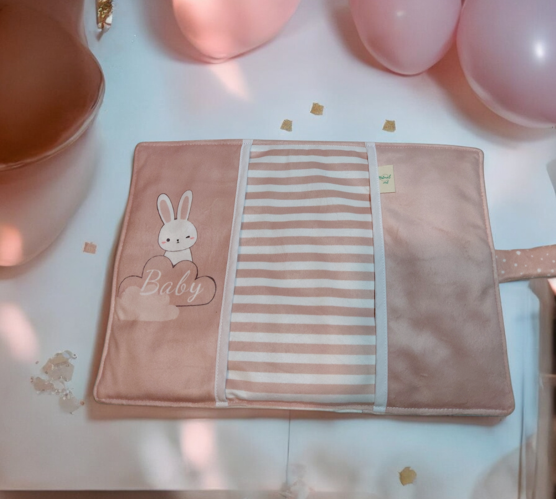 Protège carnet de santé bébé en velours personnalisable – Lapin Sweet Dream – Fait main – Image 3