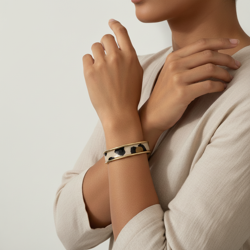 Manchette Dorée – Papier Népalais « Léopard Chic » Beige & Noir