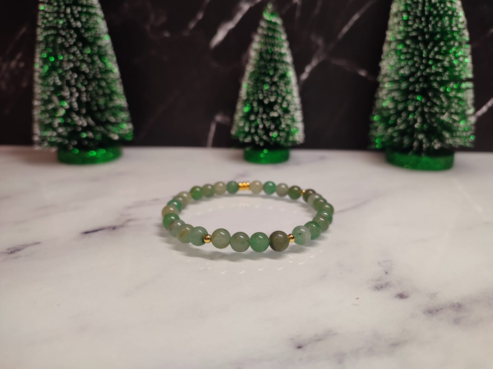 Bracelet Aventurine verte élastique et Plaqué Or – Image 4