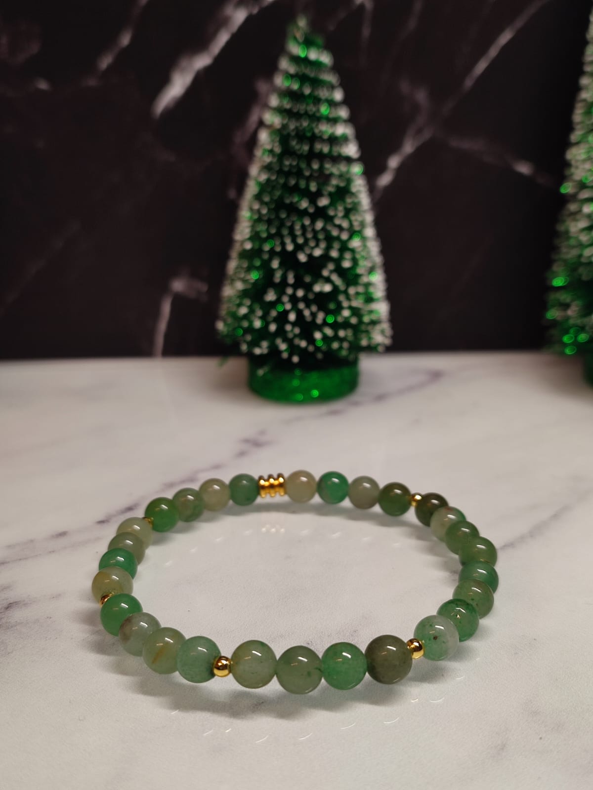 Bracelet Aventurine verte élastique et Plaqué Or – Image 2