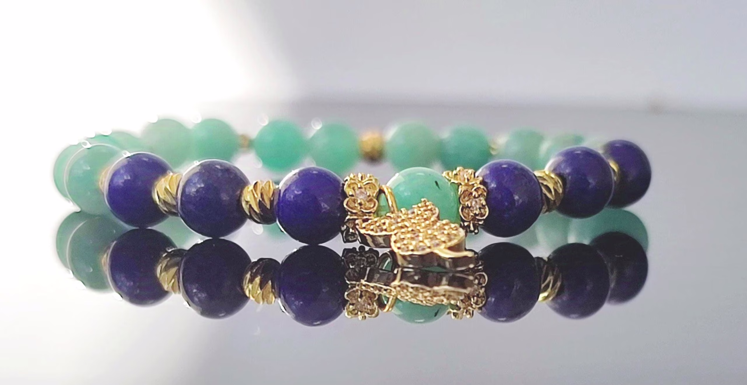 Bracelet élastique Lapis Lazuli et Amazonite Breloque Chat – Image 3