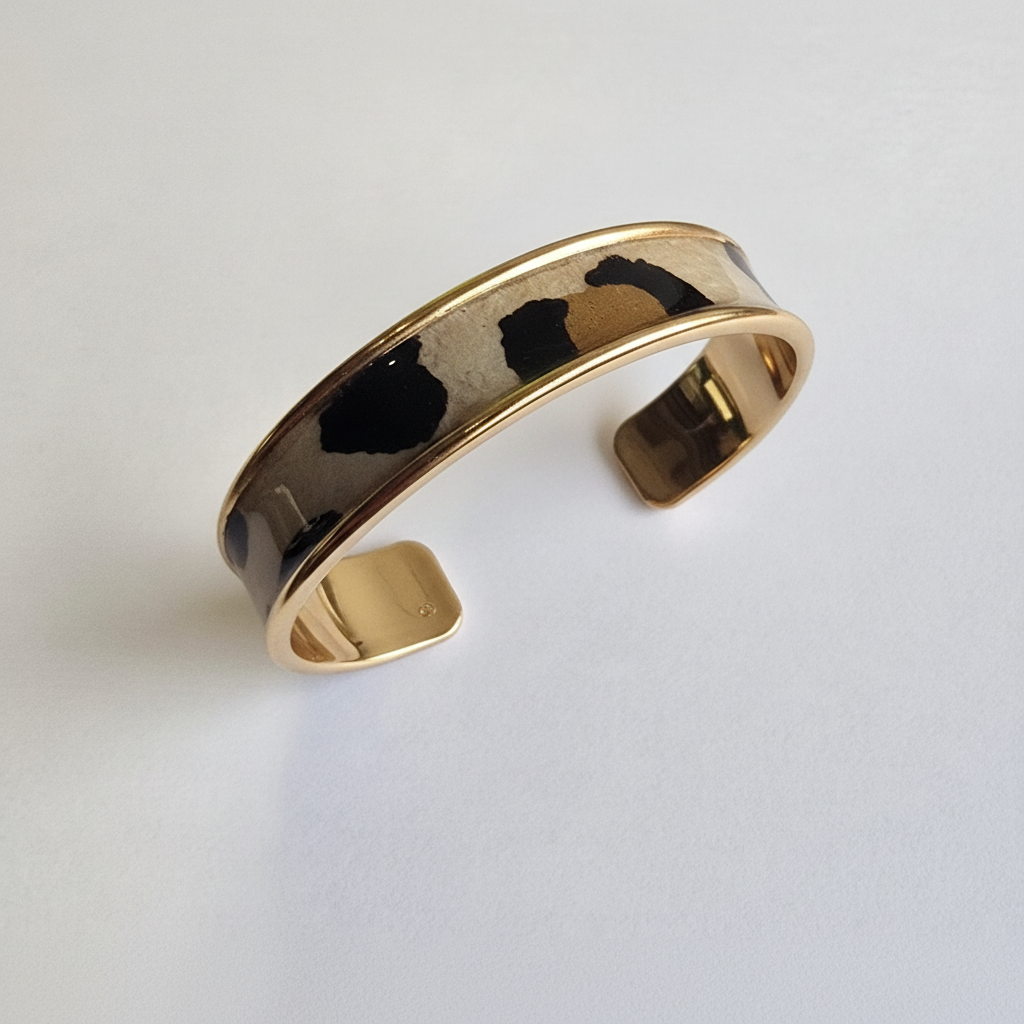 Manchette Dorée – Papier Népalais « Léopard Chic » Beige & Noir – Image 2