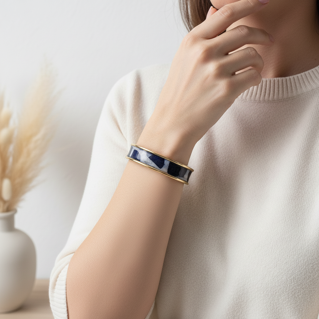 Manchette Dorée – Papier Népalais Beige & Bleu