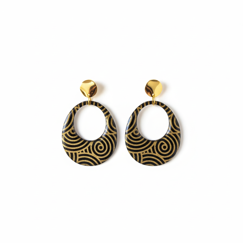 Boucles d'oreilles Ōbhala papier Indien noir et doré