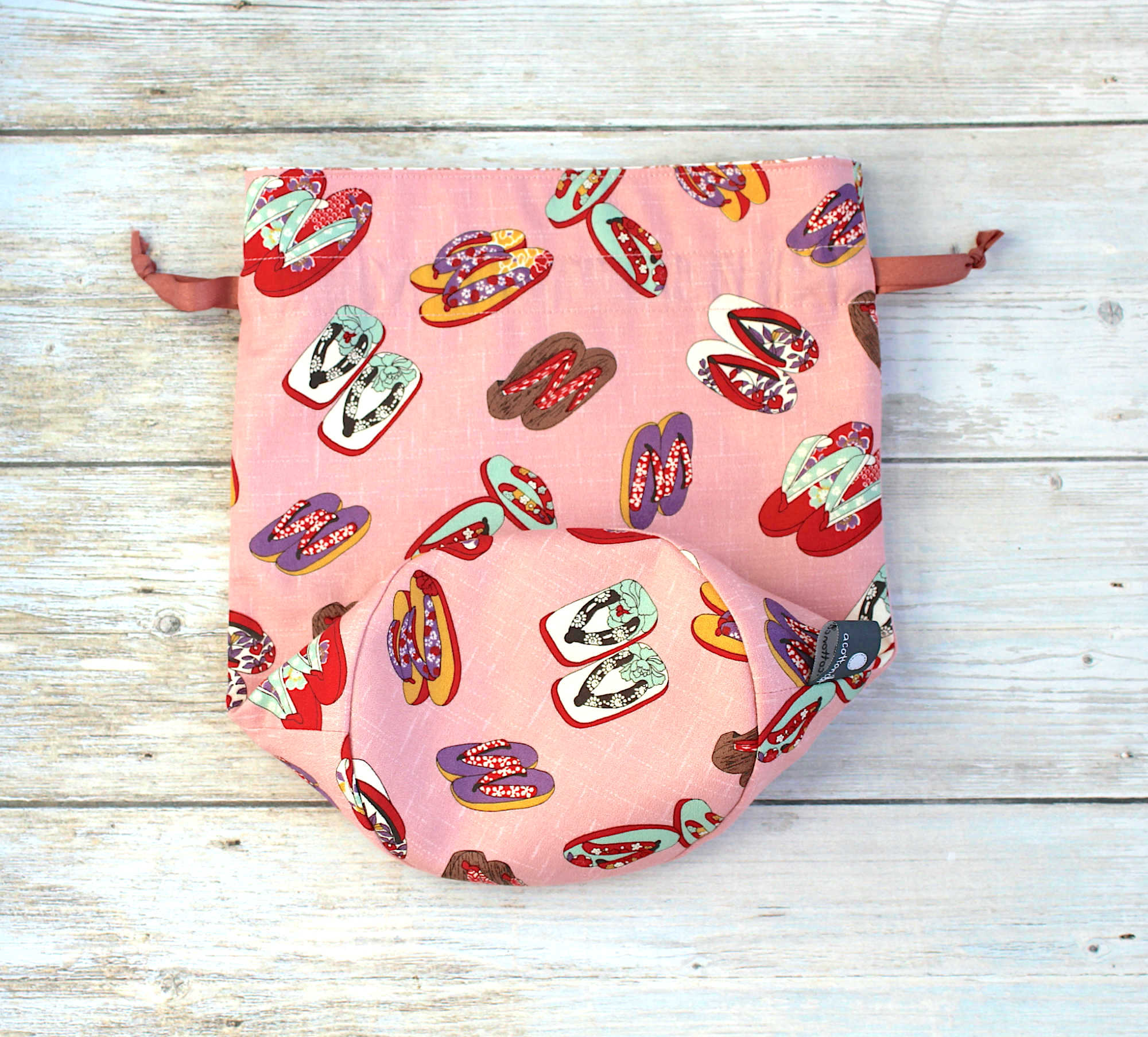 Petit sac à projets crochet tricot, pochon range pelotes de laine, accessoire tricot tissu japonais – Image 4