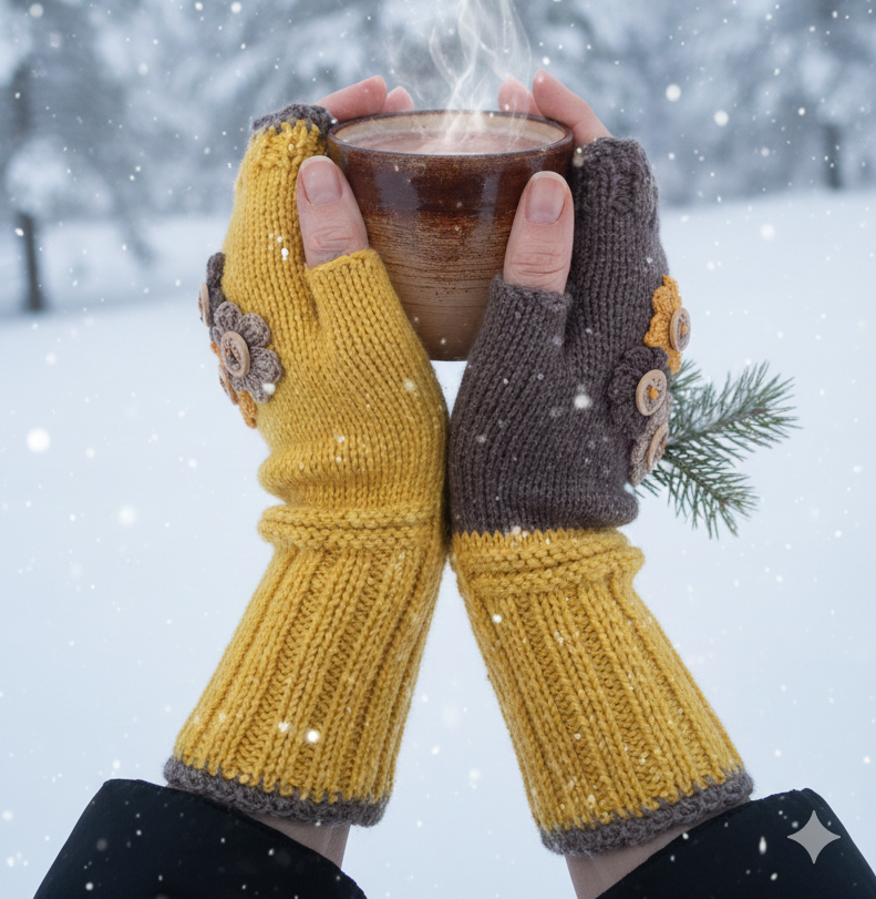 Mitaines bohèmes "Papillons" - tricotées main