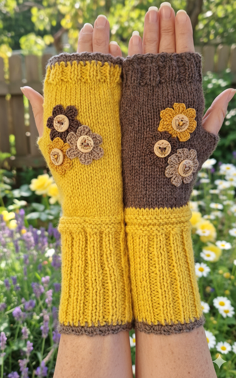 Mitaines bohèmes "Papillons" - tricotées main – Image 2