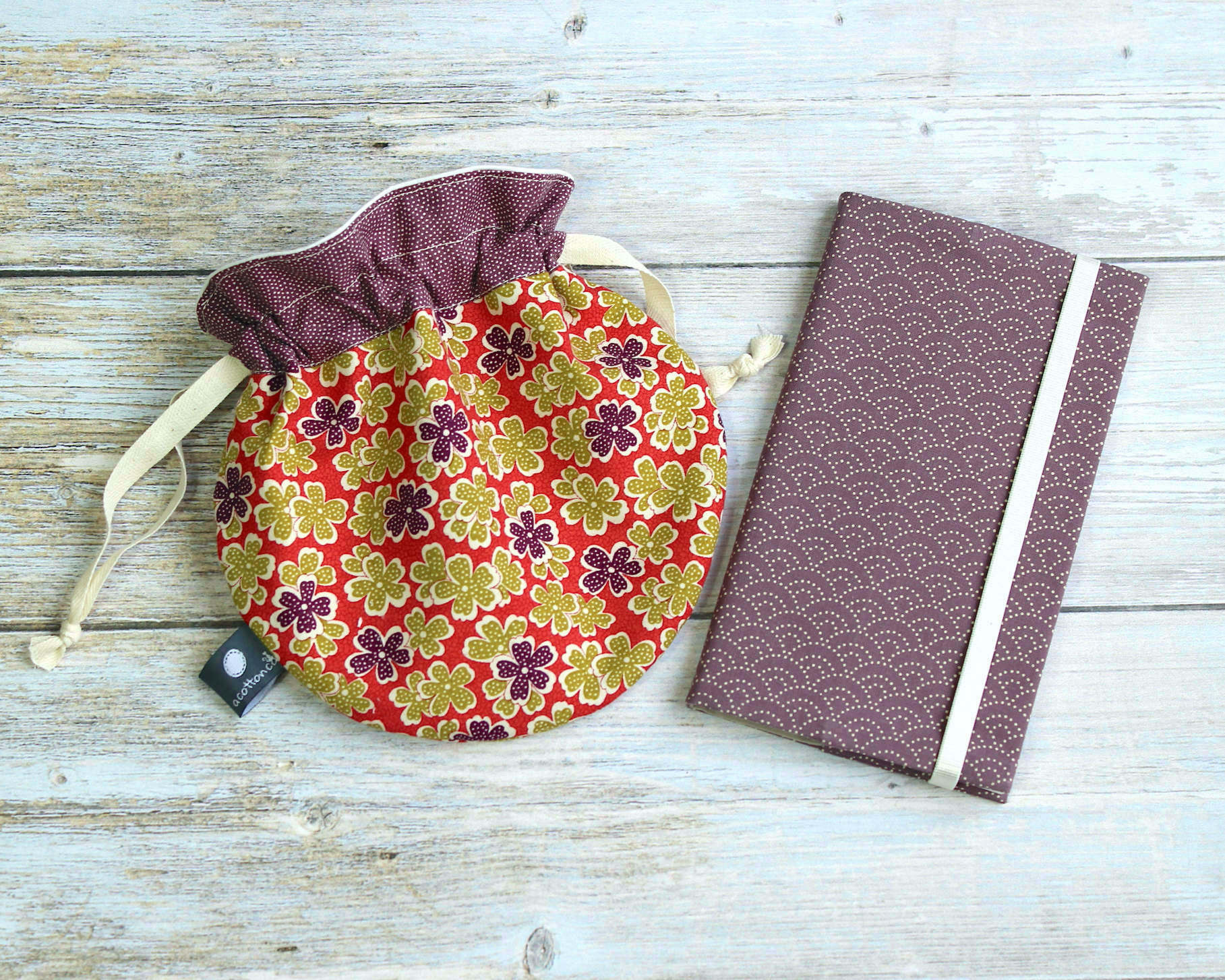 Pochette japonaise ronde, pochette câbles et écouteurs, pochon cadeaux, accessoire japonais tissu fleurs – Image 6