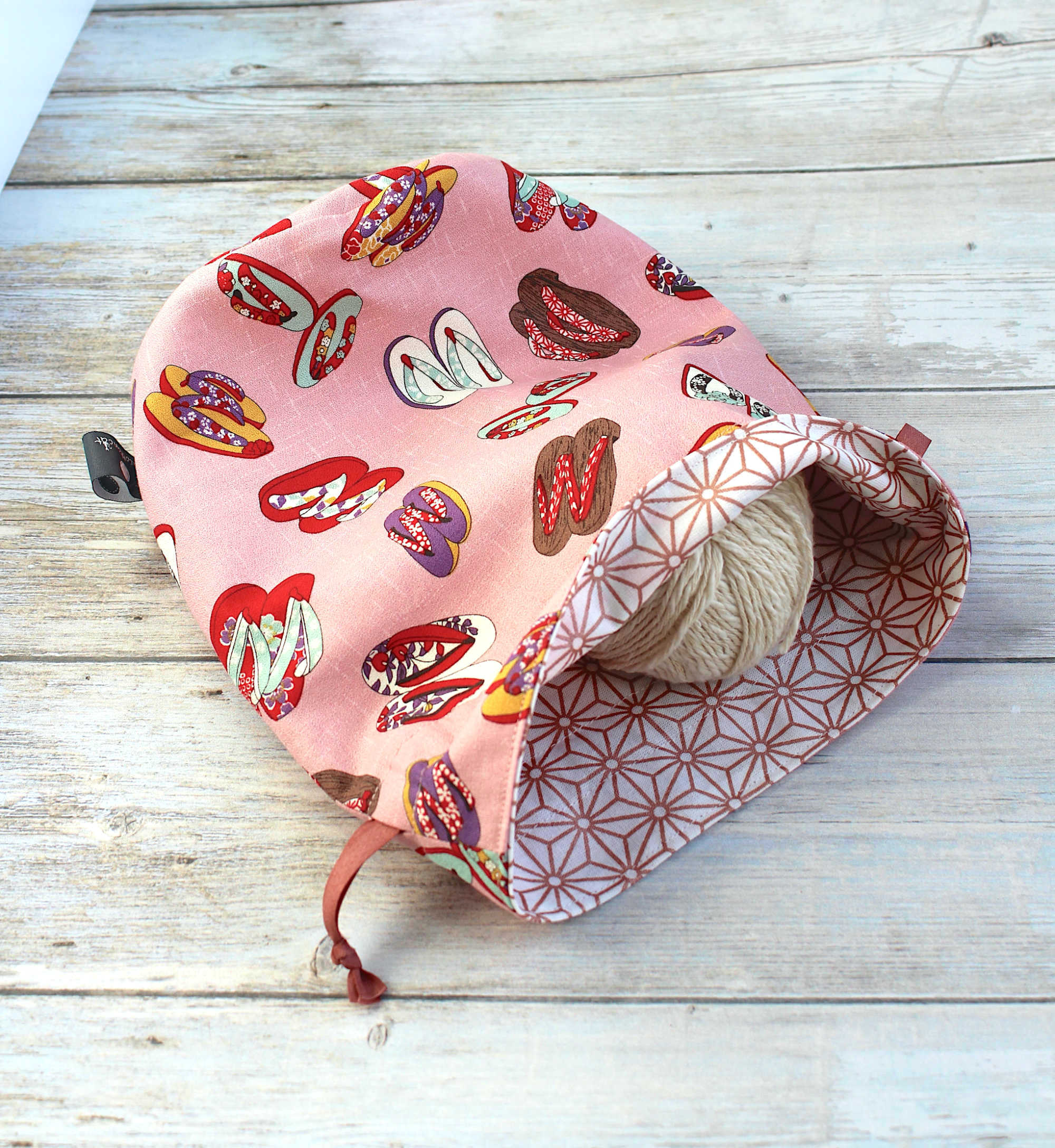 Petit sac à projets crochet tricot, pochon range pelotes de laine, accessoire tricot tissu japonais – Image 5