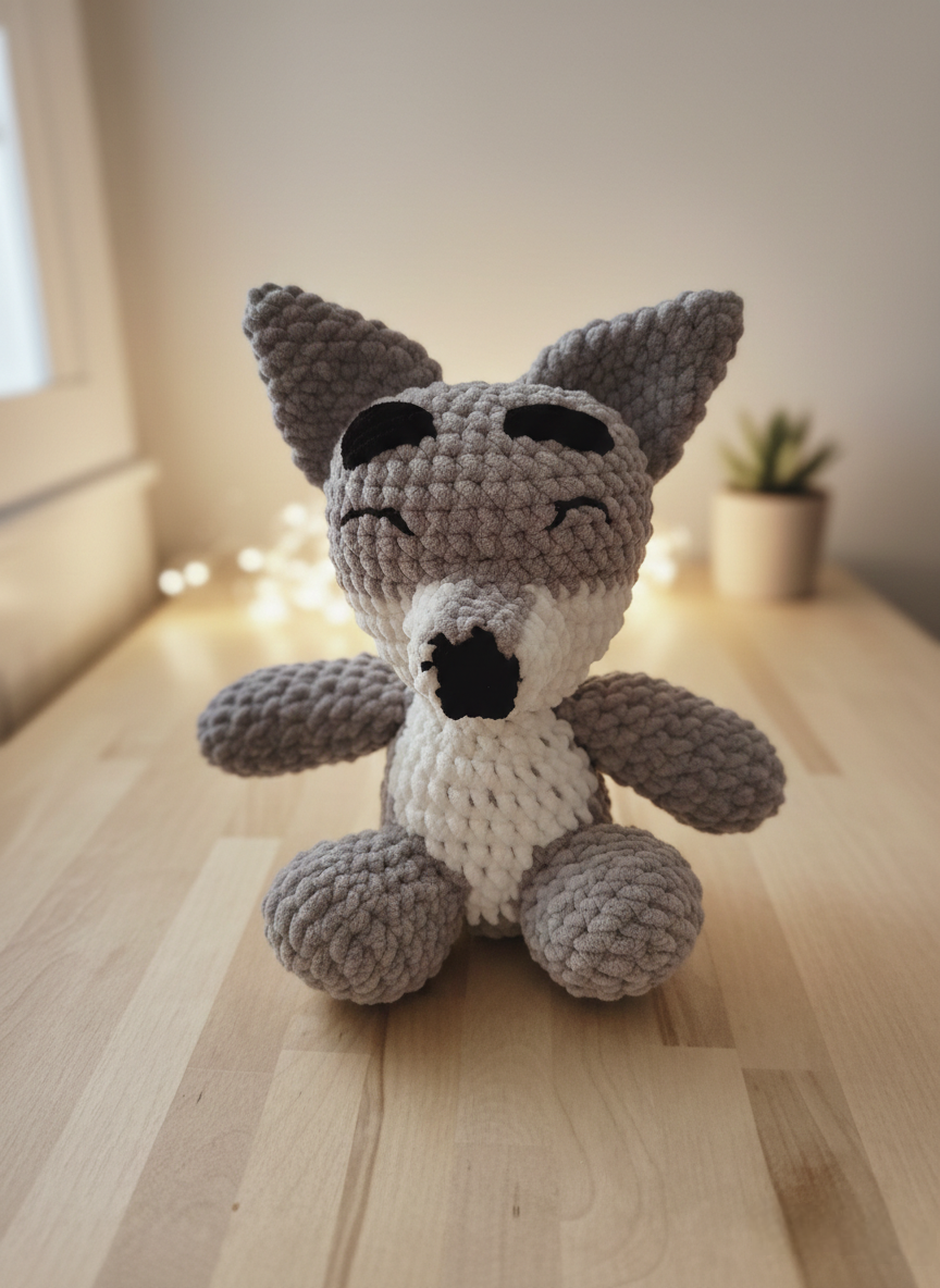 Peluche Loup personnalisable pour bébé - Doudou fait main en France - Idée cadeau naissance bleu et blanc