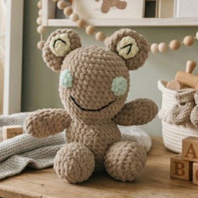Doudou Grenouille fait main au crochet - Cadeau naissance original et doux - Peluche amigurumi personnalisable