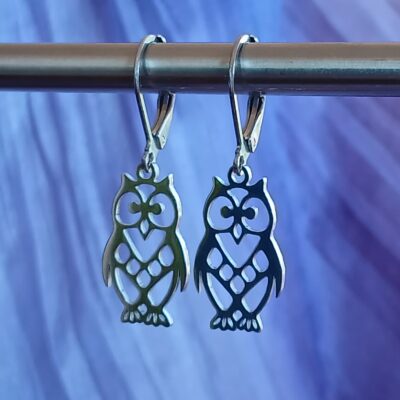 Boucles d'oreilles acier inoxydable crochet dormeuse, motif ajouré Petite chouette