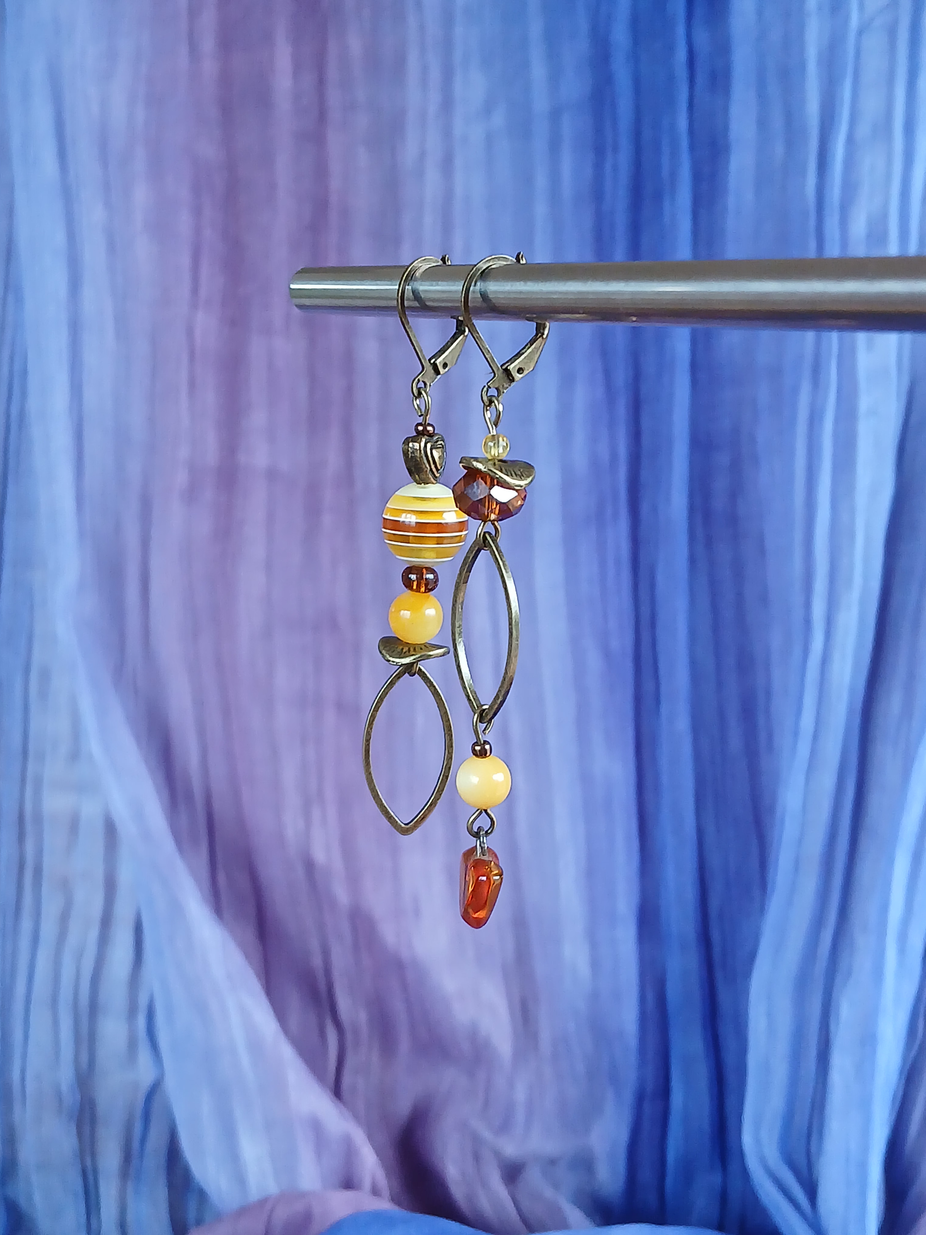 Boucles d’Oreilles Pendantes ambre et Jaune