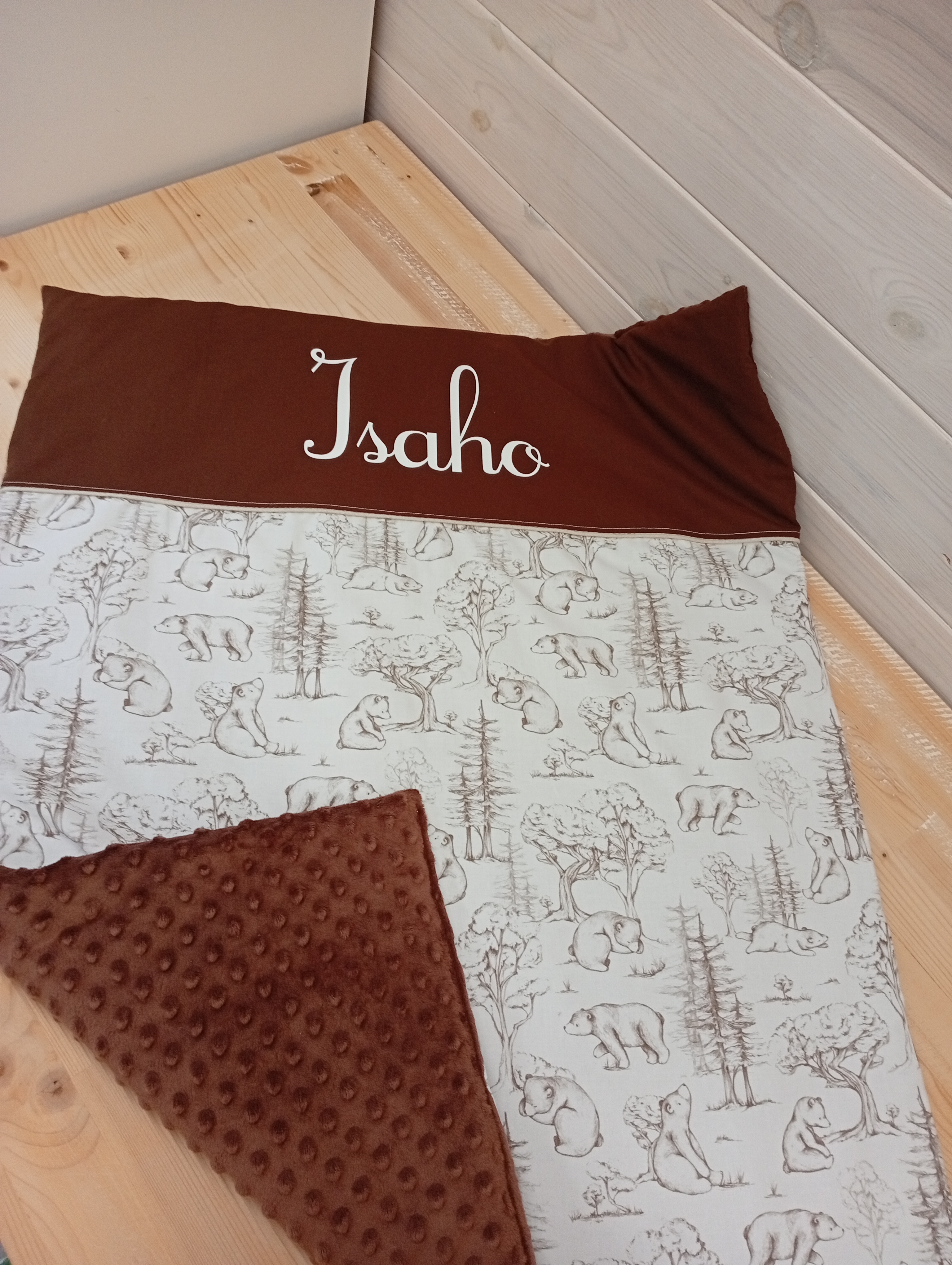 Ensemble naissance personnalisée, Couverture bébé, carnet de santé et trousse de toilette assortis, Cadeau naissance, Thème ours forêt – Image 2