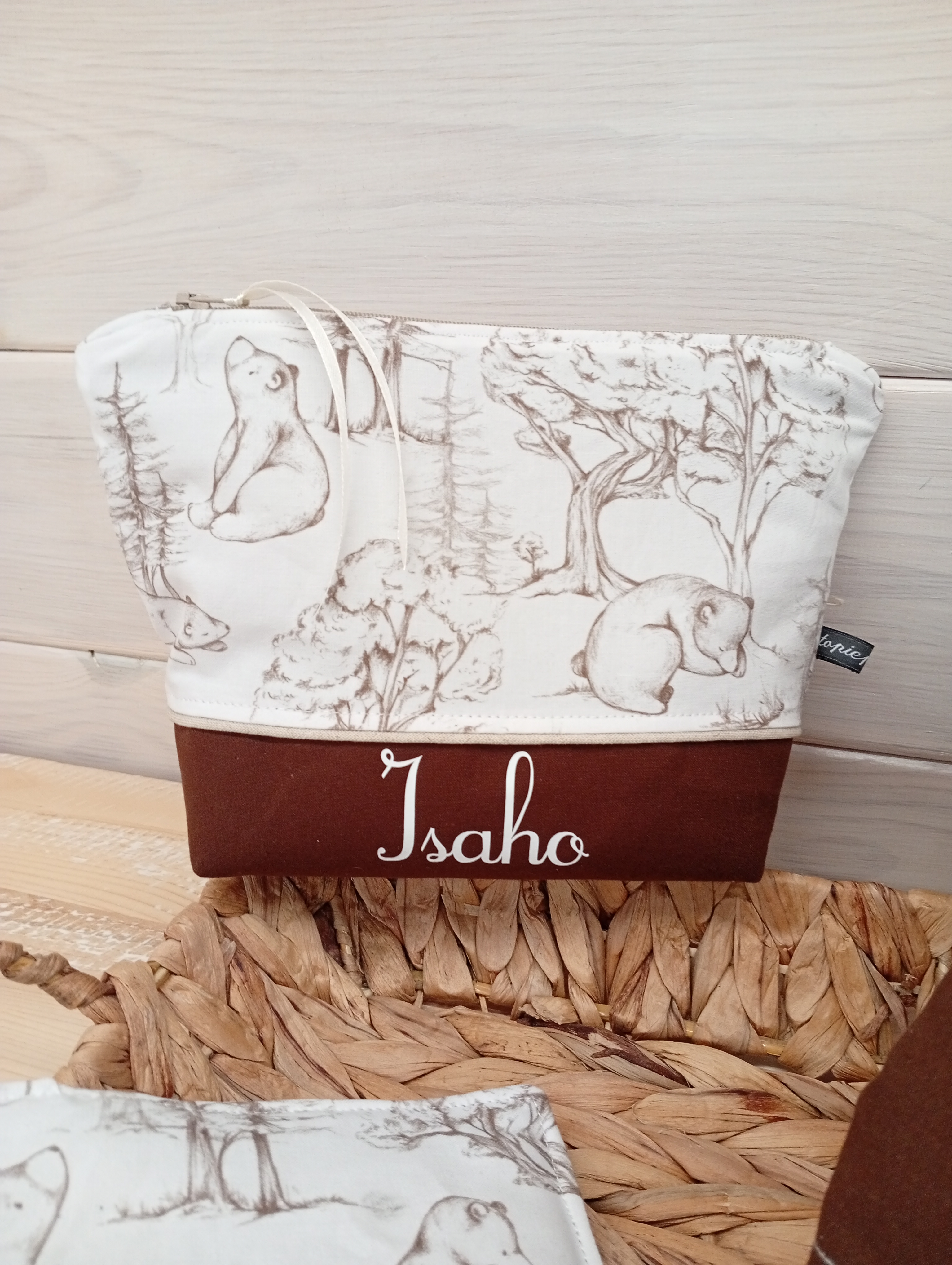 Ensemble naissance personnalisée, Couverture bébé, carnet de santé et trousse de toilette assortis, Cadeau naissance, Thème ours forêt – Image 7