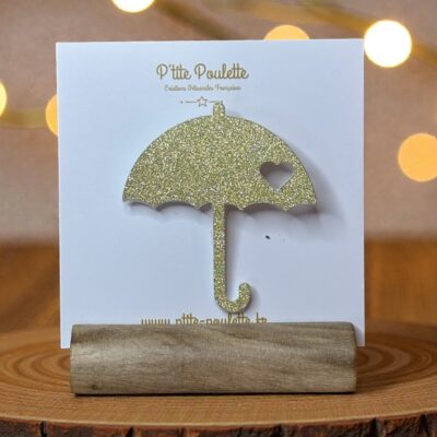 Broche parapluie pailleté faite main, bijou fantaisie artisanal P’tite Poulette