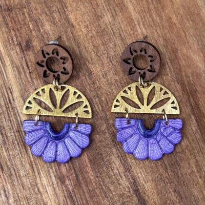 Boucles d’oreilles « Les solaires » en pâte polymère violette