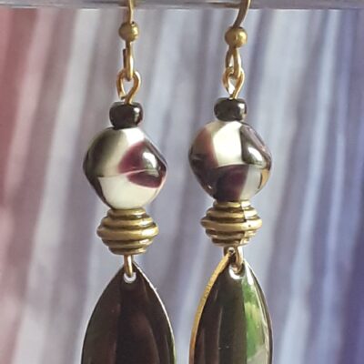 Boucles d'oreilles upcyclées pièce unique noir et bronze