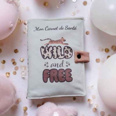 Protège carnet de santé bébé en velours motif léopard – fait main – Oeko-Tex®