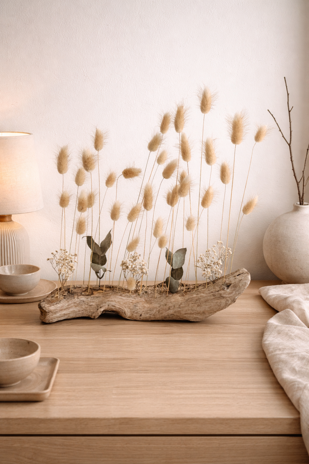 Déco Nature en Bois Flotté et Fleurs Séchées Lagurus - Style Japandi & Bohème – Image 6
