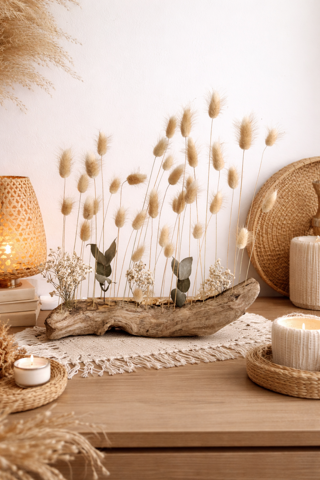 Déco Nature en Bois Flotté et Fleurs Séchées Lagurus - Style Japandi & Bohème – Image 7
