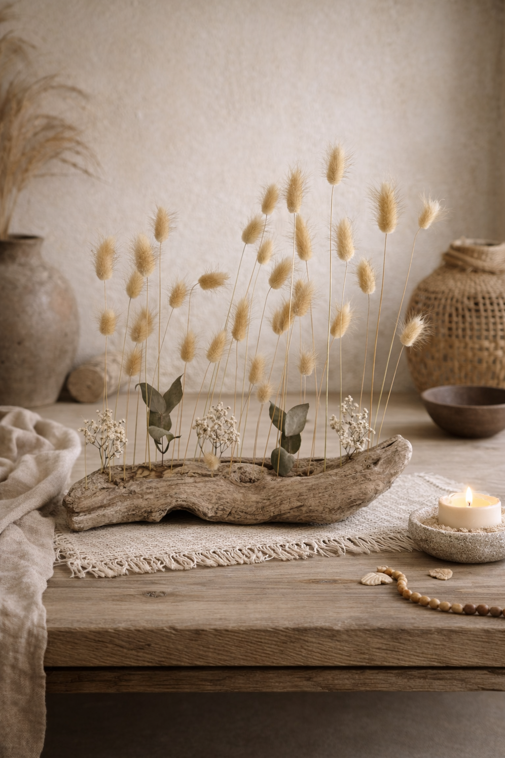 Déco Nature en Bois Flotté et Fleurs Séchées Lagurus - Style Japandi & Bohème – Image 4