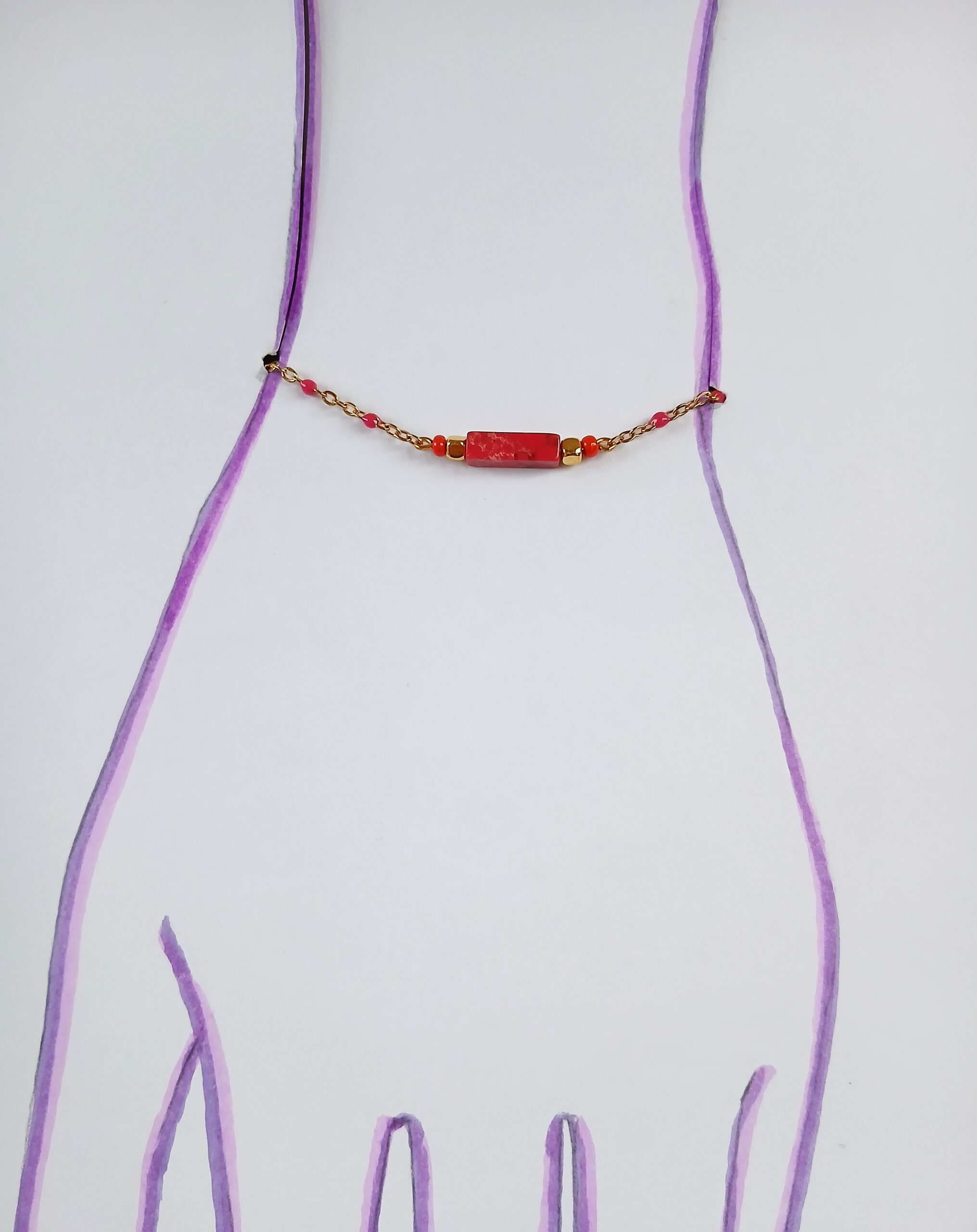 Collier upcyclé corail et chaine dorée pièce unique