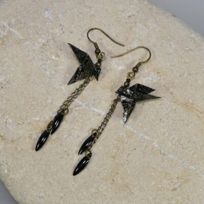 Boucles d’Oreilles Oiseaux en Origami & Sequins Émaillés