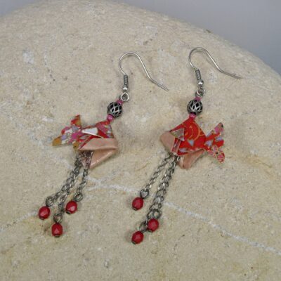 Boucles d’Oreilles Poissons en Origami rouge