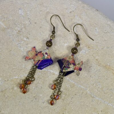 Boucles d’Oreilles Poissons en Origami violet et rose