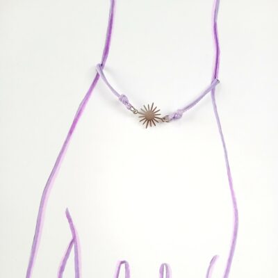 Bracelet pièce unique motif soleil lacet ajustable parme