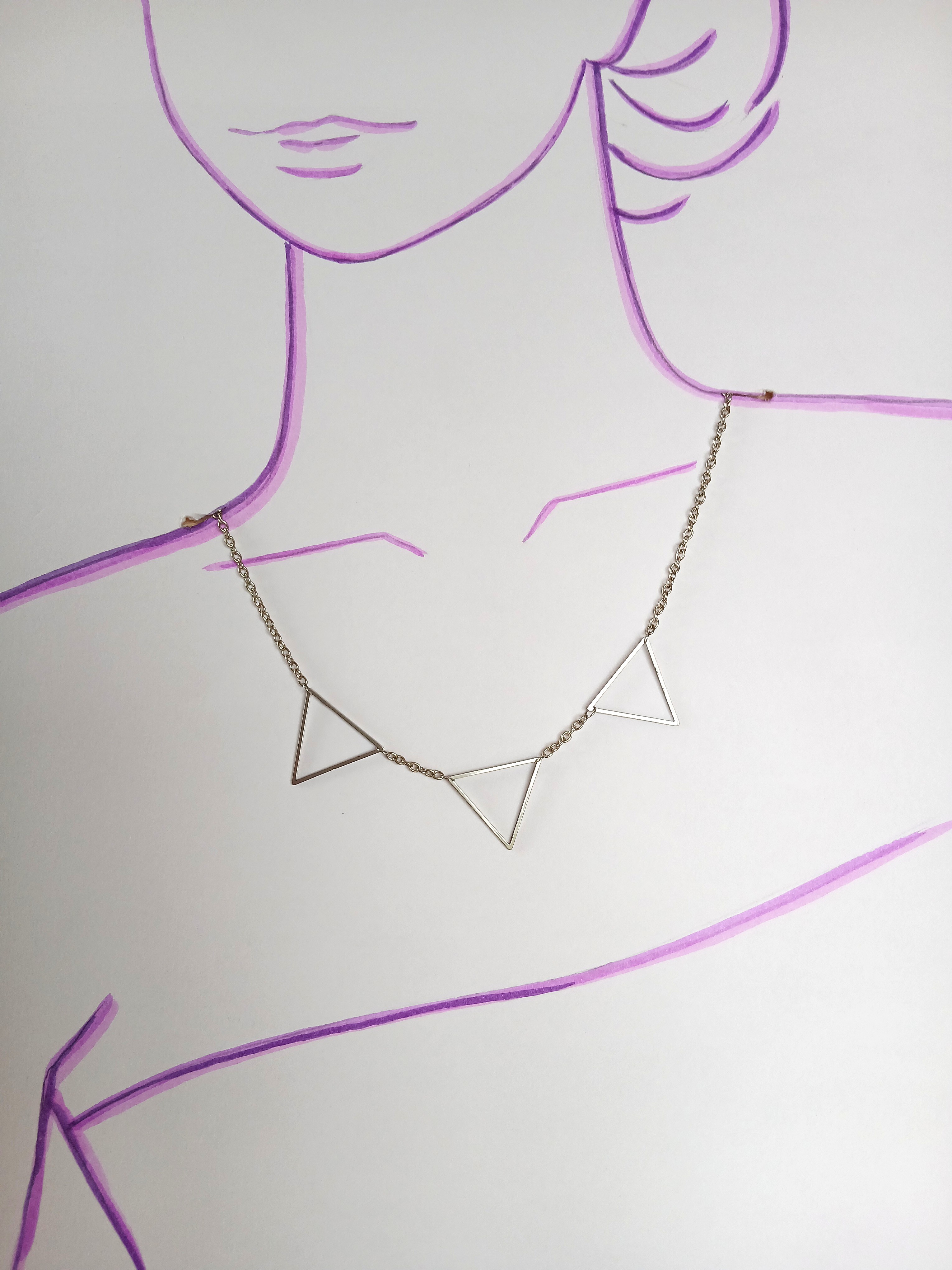 Collier géométrique triangle chaine argent pièce unique